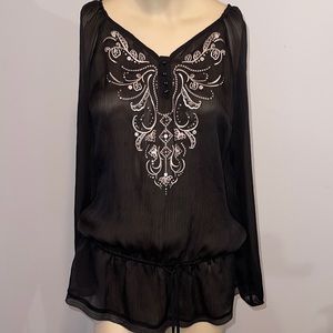 NWT White House Black Market Women’s Black Sheer Long Sleeve shirt  Size…